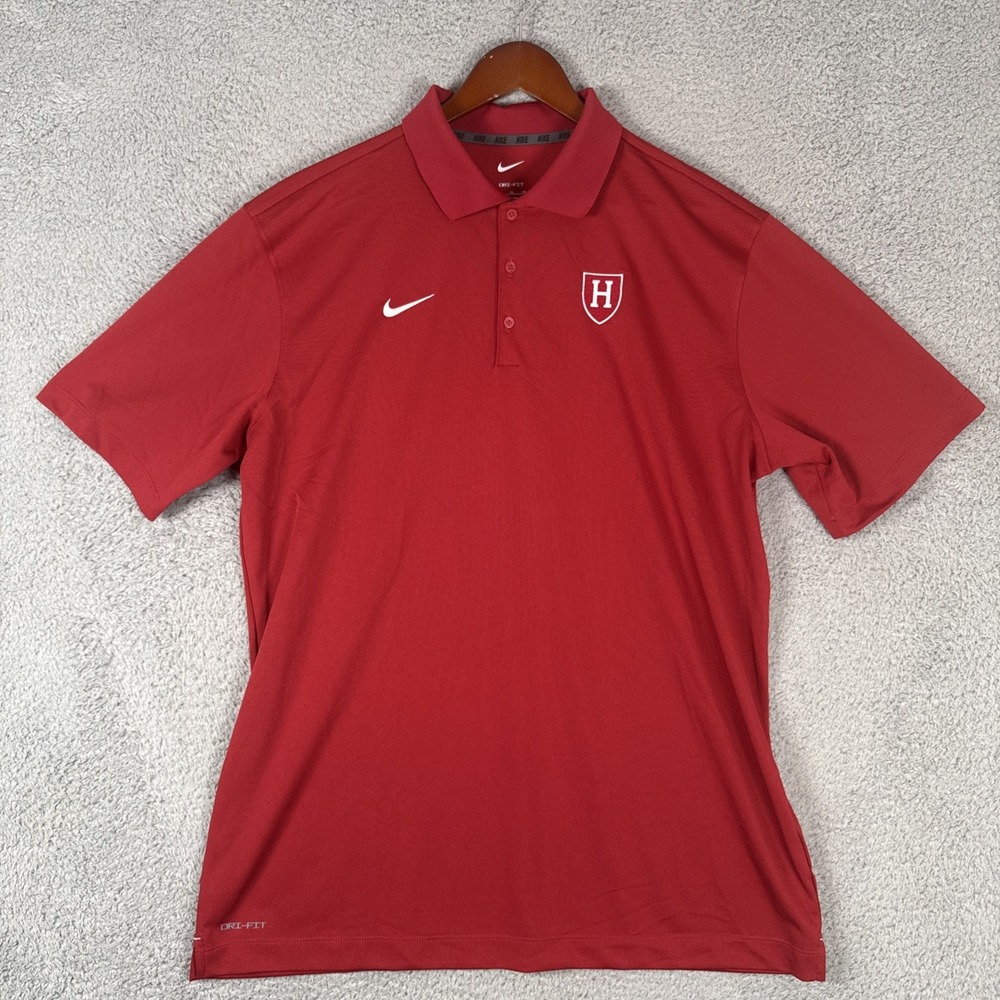 Nike Harvard Crimson University Polo Shirt Mens XL Red Dri Fit Swoosh Football